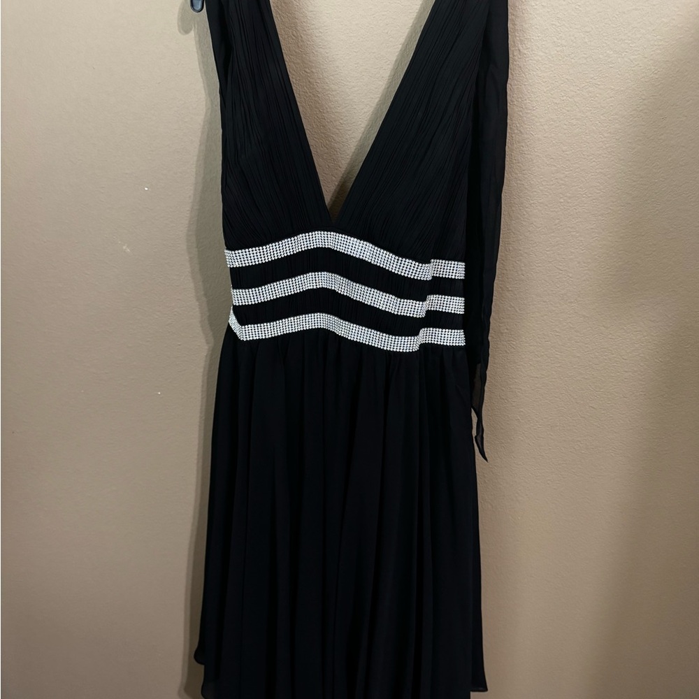 Starzz Elegant Black Halter Dress with Rhinestones